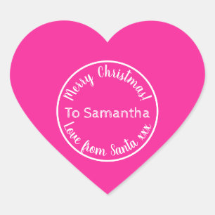 Personalized Christmas from Santa Hot Pink Heart Sticker