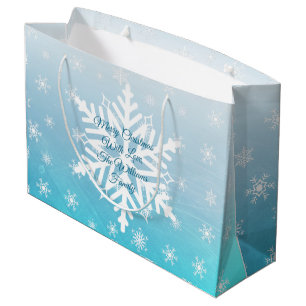 Personalized Christmas Gift Bags, blue Snowflakes Large Gift Bag