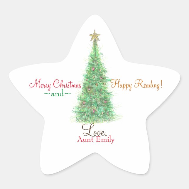 Personalized Christmas gift bookplate  Star Sticker (Front)