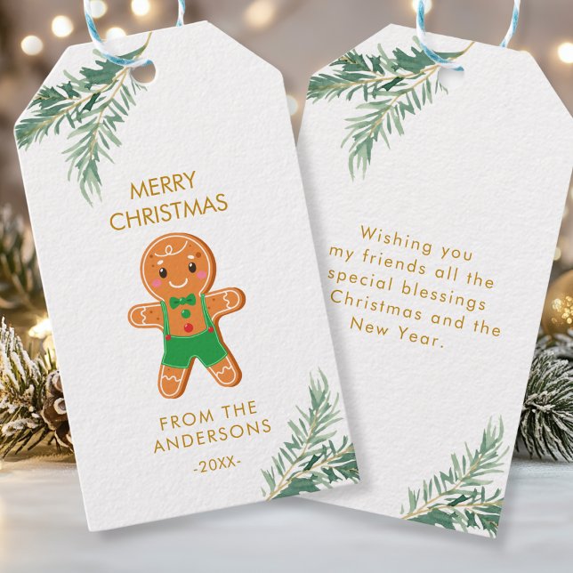 Personalized Christmas gift tags (Merry Christmas, Gingerbread Cookie Favor Tag with your name & greetings. )