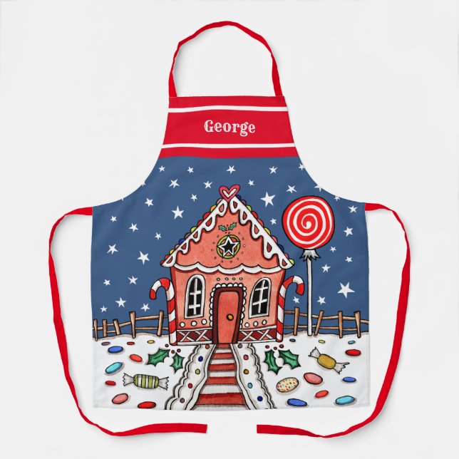 Personalized Christmas Gingerbread House Apron (Front)