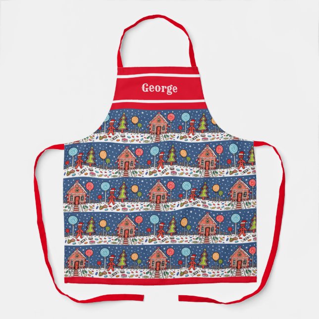 Personalized Christmas Gingerbread House Apron (Front)