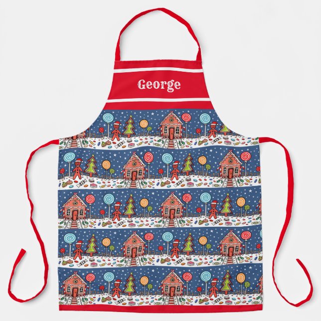Personalized Christmas Gingerbread House Apron (Front)