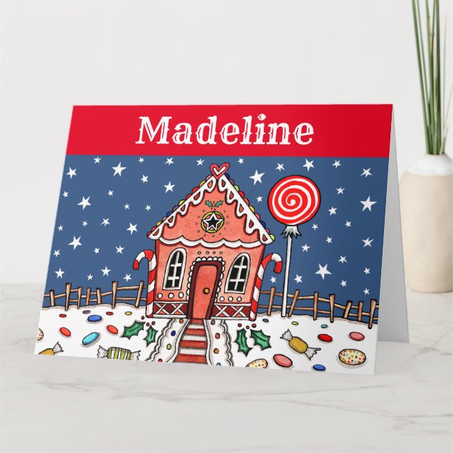 Personalized Christmas Gingerbread House  Card (Front)