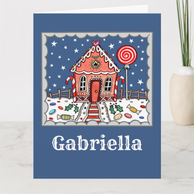 Personalized Christmas Gingerbread House  Card (Front)