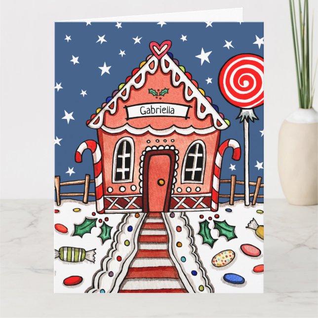 Personalized Christmas Gingerbread House  Card (Front)