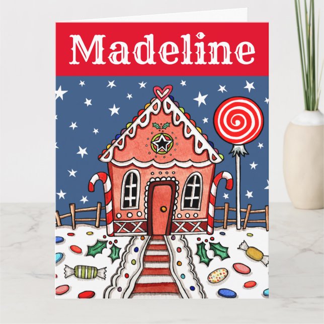 Personalized Christmas Gingerbread House  Card (Front)