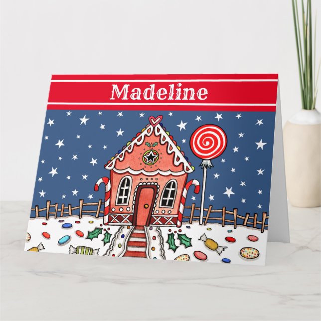 Personalized Christmas Gingerbread House  Card (Front)