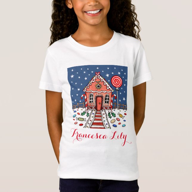 Personalized Christmas Gingerbread House T-Shirt (Front)