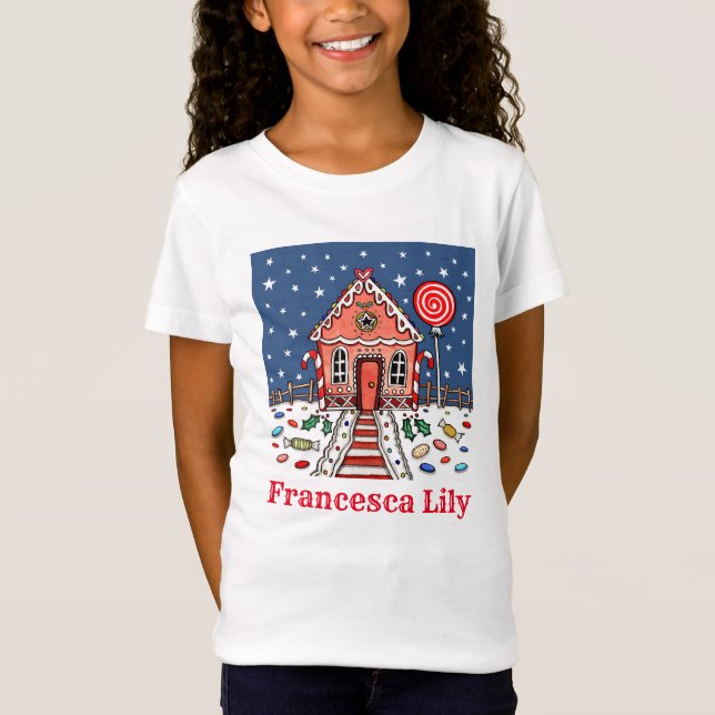 Personalized Christmas Gingerbread House T-Shirt (Front)
