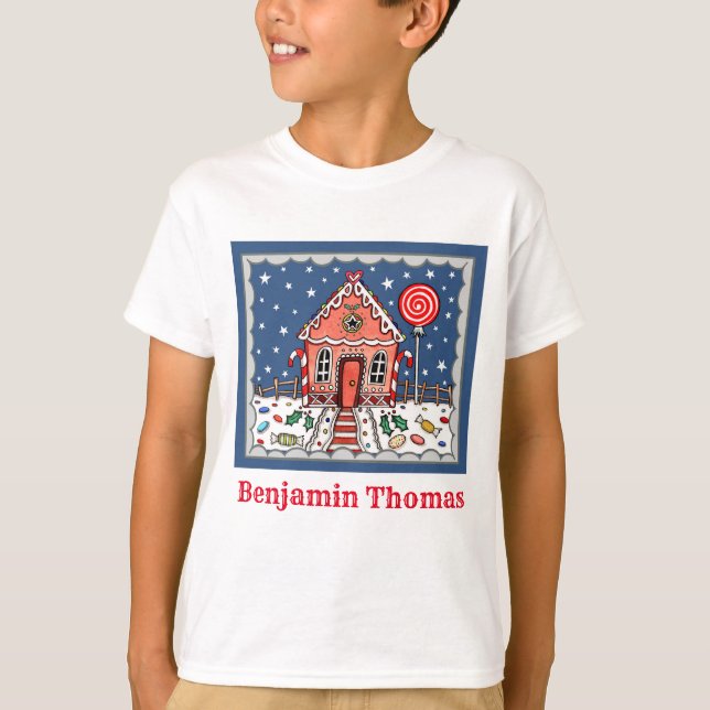 Personalized Christmas Gingerbread House T-Shirt (Front)
