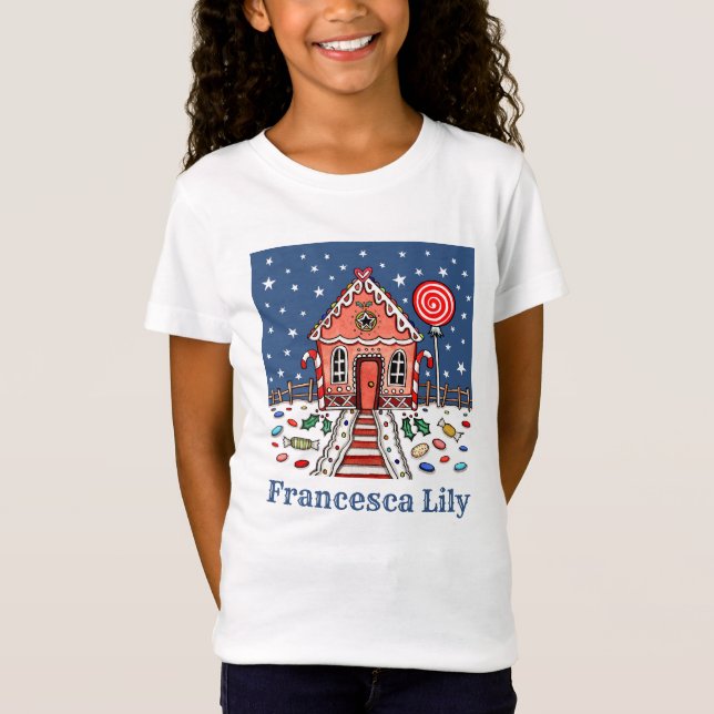 Personalized Christmas Gingerbread House T-Shirt (Front)