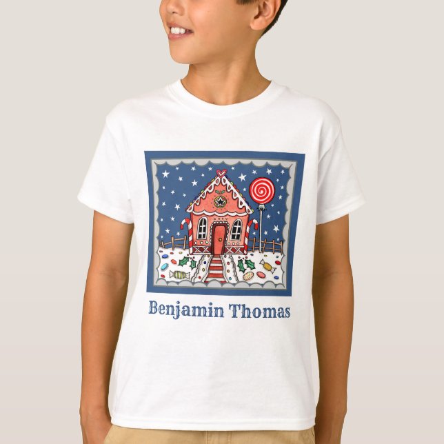 Personalized Christmas Gingerbread House T-Shirt (Front)