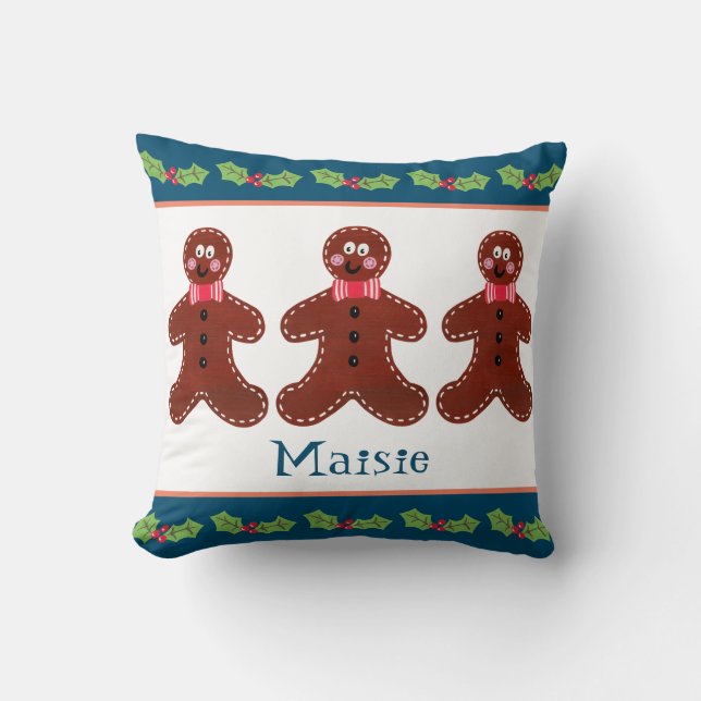 Personalized Christmas Gingerbread Man baby Cushion (Front)