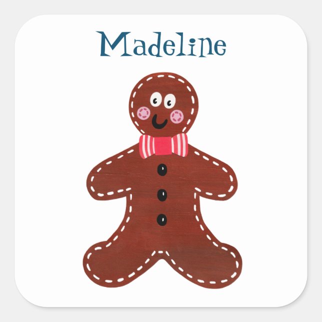 Personalized Christmas Gingerbread Man Square Sticker (Front)