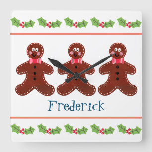 Personalized Christmas Gingerbread Man Square Wall Clock