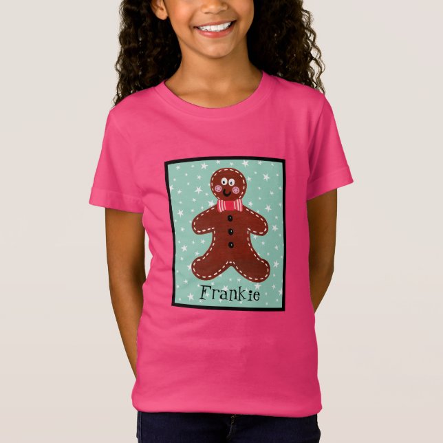 Personalized Christmas Gingerbread Man T-Shirt (Front)