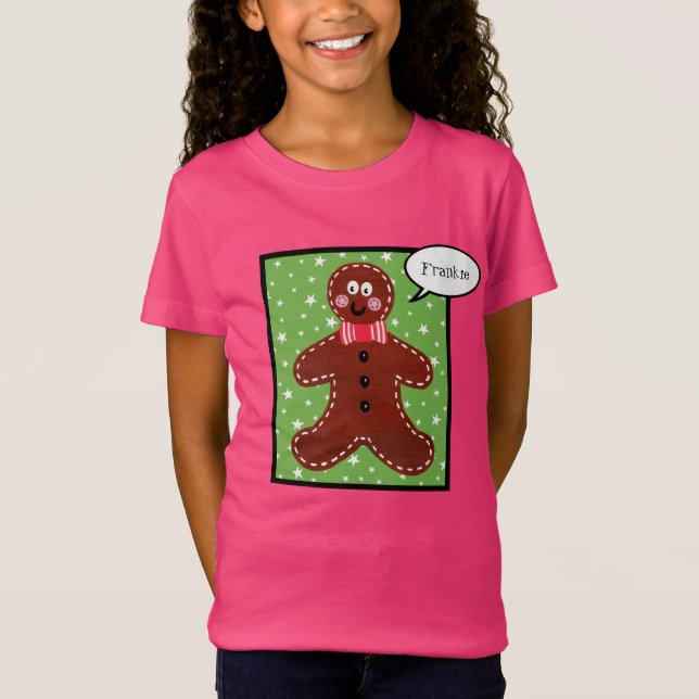 Personalized Christmas Gingerbread Man T-Shirt (Front)