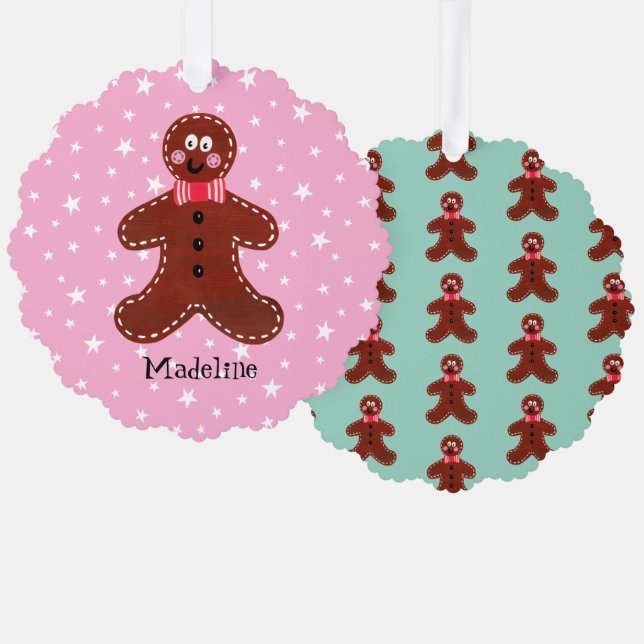 Personalized Christmas Gingerbread Man Tree Decoration Card (Front/Back)