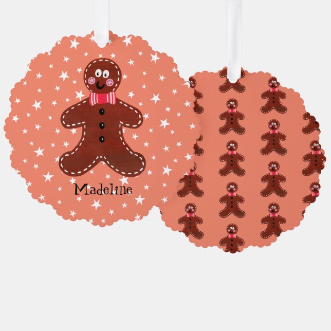 Personalized Christmas Gingerbread Man Tree Decoration Card (Front/Back)