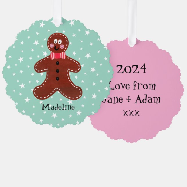 Personalized Christmas Gingerbread Man Tree Decoration Card (Front/Back)