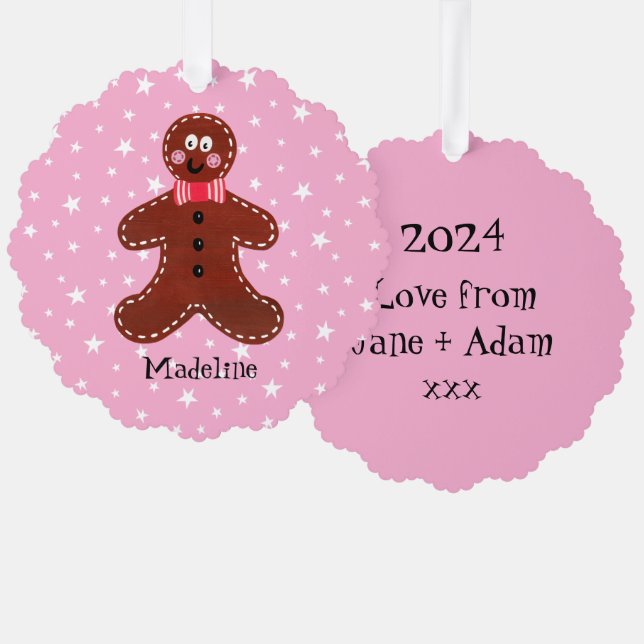 Personalized Christmas Gingerbread Man Tree Decoration Card (Front/Back)