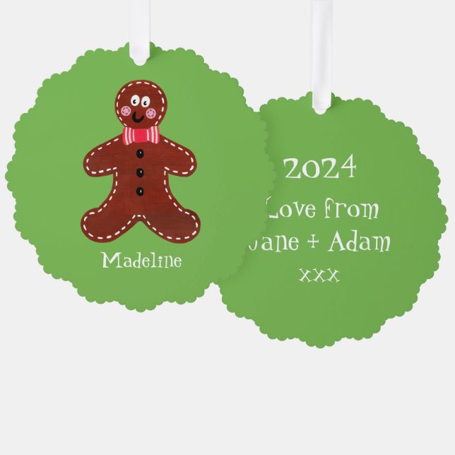 Personalized Christmas Gingerbread Man Tree Decoration Card (Front/Back)