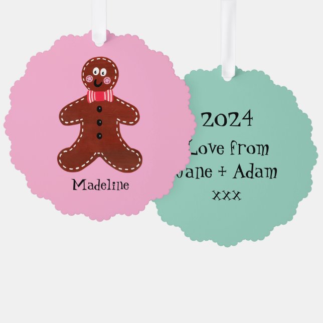 Personalized Christmas Gingerbread Man Tree Decoration Card (Front/Back)