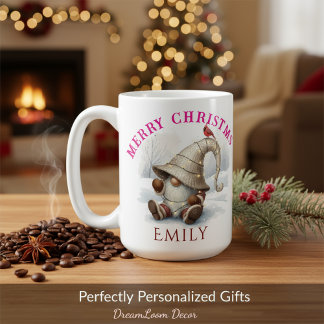Personalized Christmas Gnome Watercolor Coffee Mug