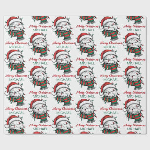 Personalized Christmas Golf Ball With Santa Hat Wrapping Paper