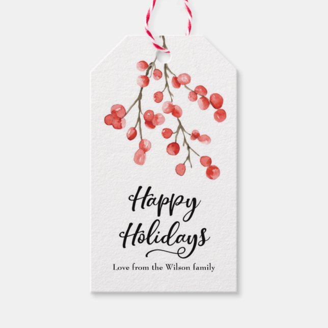 Personalized Christmas Happy Holidays Berry Tags (Front)