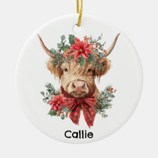 Personalized Christmas Highland Cow Ceramic Tree Decoration