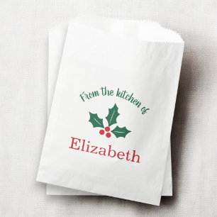 Personalized Christmas Holiday Kitchen Holly Berry Favour Bags
