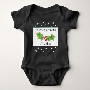 Personalized Christmas Holly & Berries Baby Bodysuit