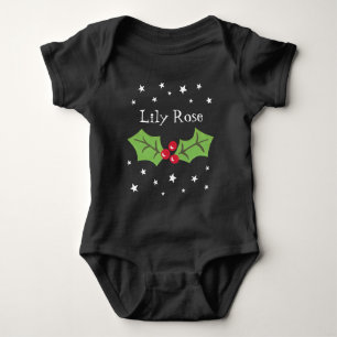 Personalized Christmas Holly & Berries Baby Bodysuit