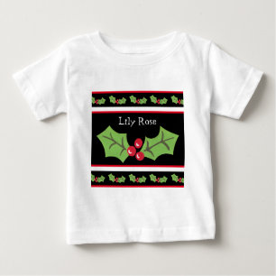 Personalized Christmas Holly & Berries Baby T-Shirt