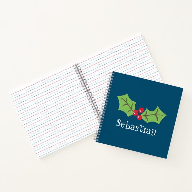 Personalized Christmas Holly & Berries Notebook (Inside)