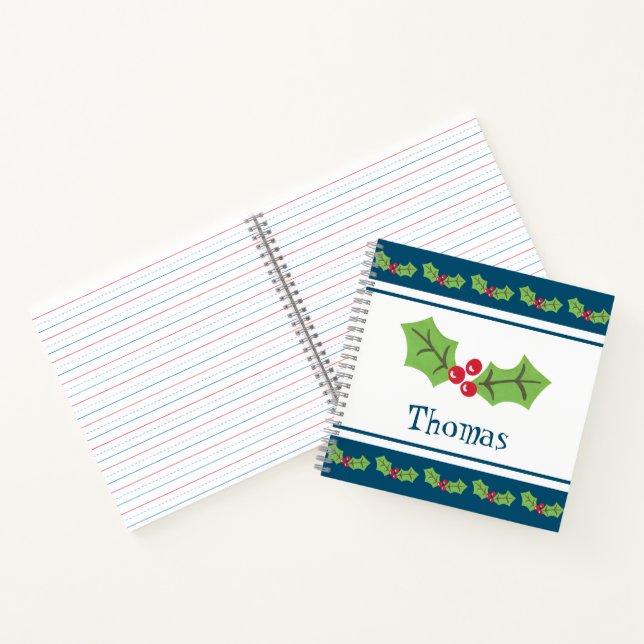 Personalized Christmas Holly & Berries Notebook (Inside)
