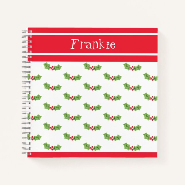 Personalized Christmas Holly & Berries Notebook (Front)