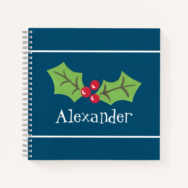 Personalized Christmas Holly & Berries Notebook (Front)