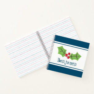 Personalized Christmas Holly & Berries Notebook