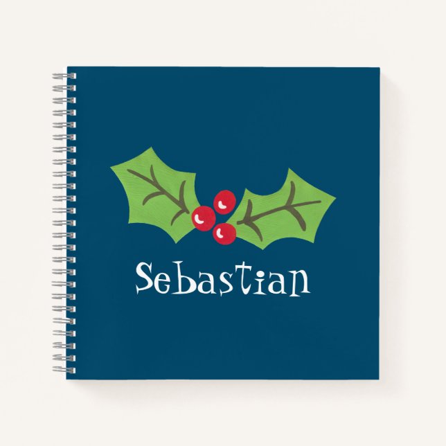 Personalized Christmas Holly & Berries Notebook (Front)