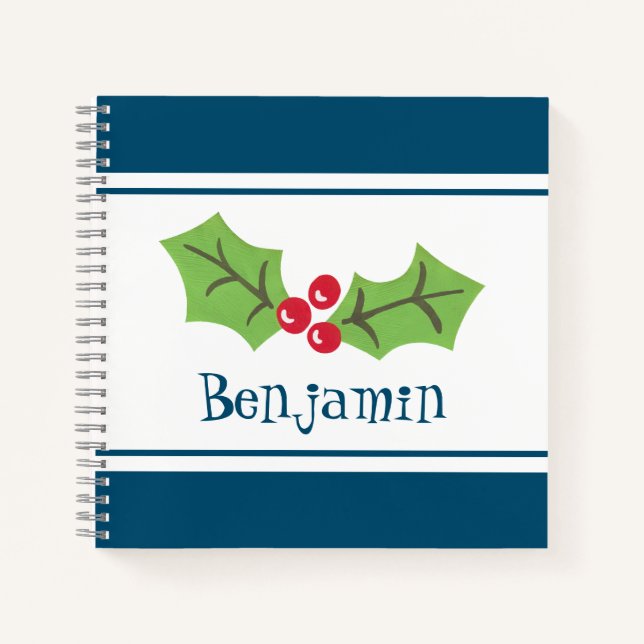 Personalized Christmas Holly & Berries Notebook (Front)