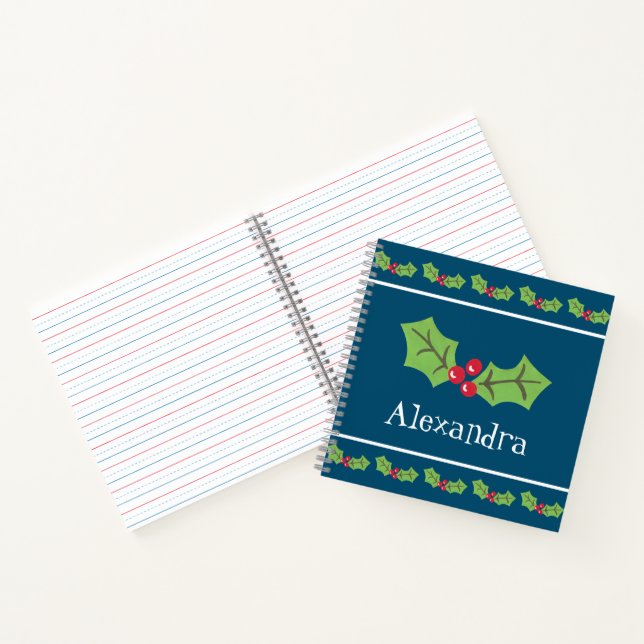 Personalized Christmas Holly & Berries Notebook (Inside)