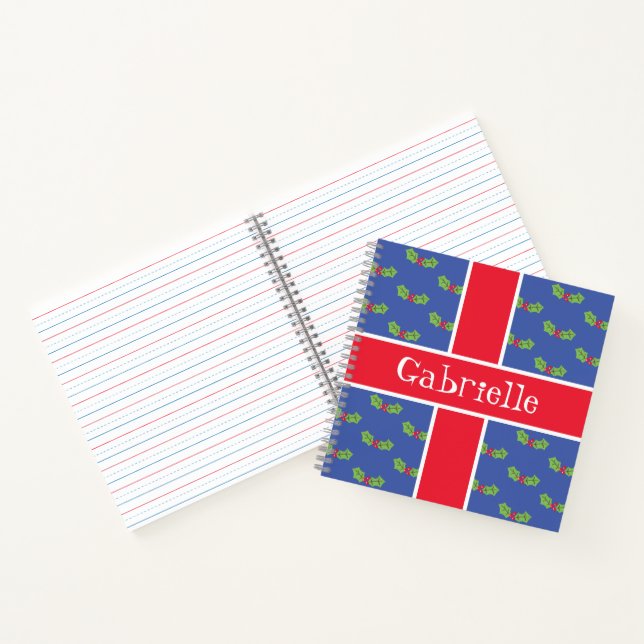 Personalized Christmas Holly & Berries Notebook (Inside)