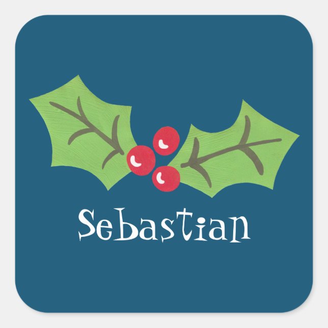 Personalized Christmas Holly & Berries  Square Sti Sticker (Front)
