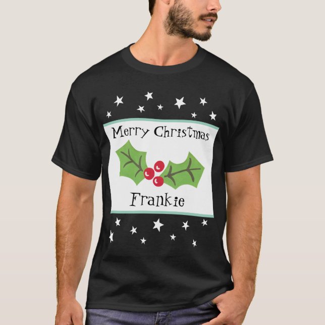 Personalized Christmas Holly & Berries T-Shirt (Front)