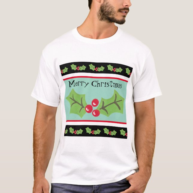 Personalized Christmas Holly & Berries T-Shirt (Front)