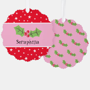 Personalized Christmas Holly & Berries Tree Decoration Card