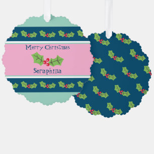 Personalized Christmas Holly & Berries Tree Decoration Card